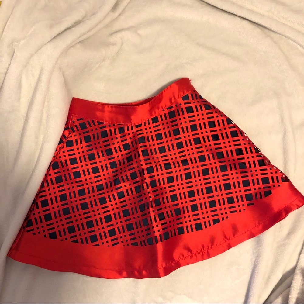 red satin skirt